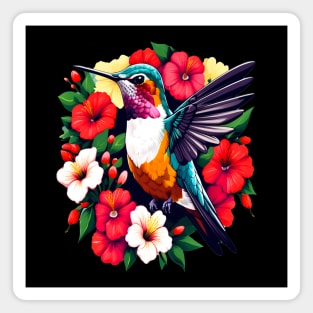 Cute Ruby Throated Hummingbird Surrounded by Spring Flowers Magnet